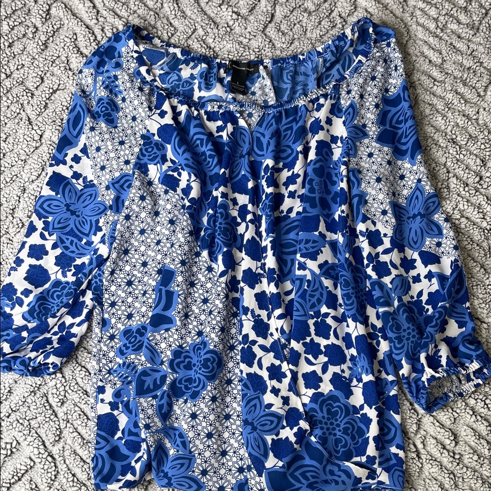 INC International Concepts Blue Floral Blouse